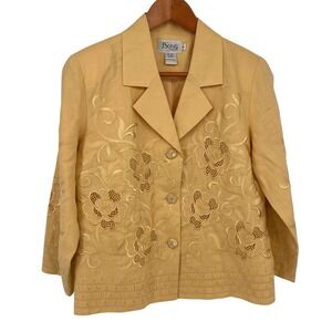 Vintage J Song Collection Women's Blazer Skirt Suit Set Size 8 Linen Embroidered